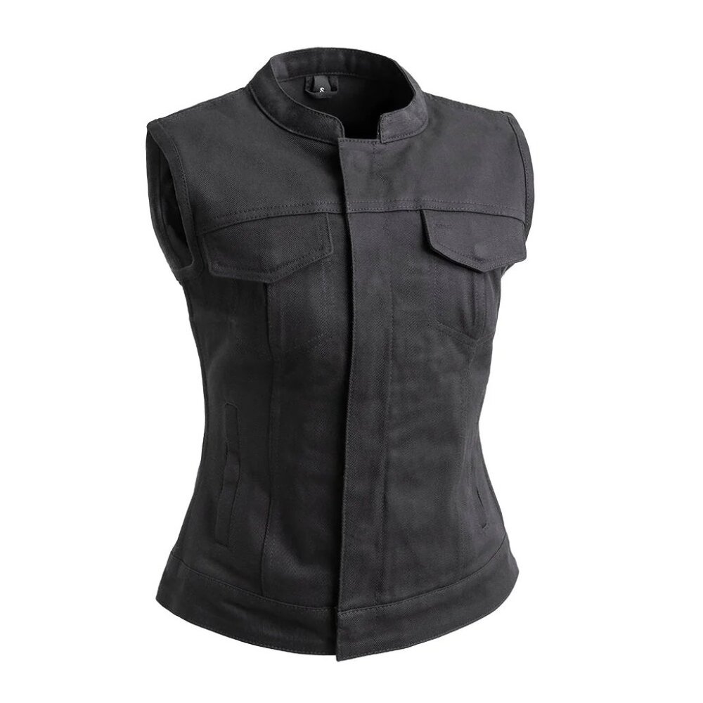 Women Vest Style Leather Biker Vest Twill Vest Lexy